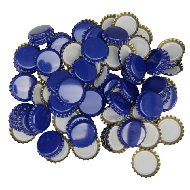 Blue crown caps for beer bottles